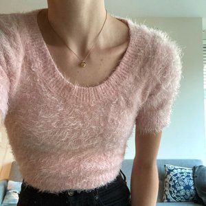 Pastel Pink Fuzzy Crop Top Sweater